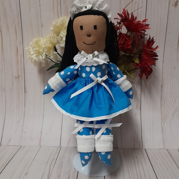 Ballerina Black Girl Doll Blue white poka-dot outfit Size:13.5" Handmade - Picture 3 of 4